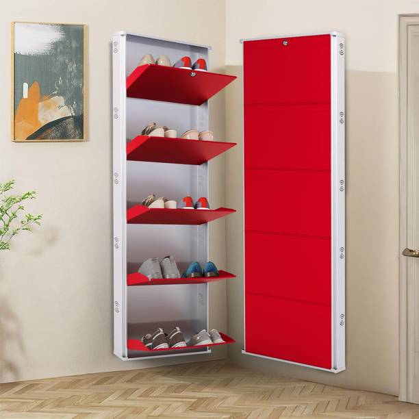 Jaimini Home 19/5 White-Red Shoe Rack | SpaceMax Premium Shoe Rack Metal Shoe Rack