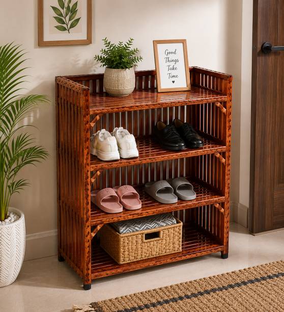 Areeb Ali Traders 4 Tier Multipurpose Storage Rack for Kitchen Bathroom Home Organiser Shelf Bamboo Collapsible Shoe Stand