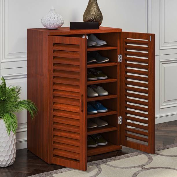 Wopno Furniture Almo Sheesham Wooden Shoe Rack with Door Eentrway | Shoe Cabinets Storage Solid Wood Shoe Rack