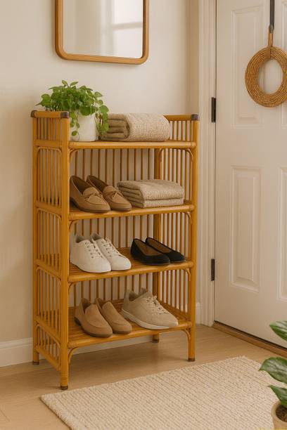 Naturify Handcrafted Bamboo Shoe Rack Organizer | Cane Footwear Stand for Home & Entryway Bamboo, Cane, Engineered Wood, Solid Wood Shoe Stand