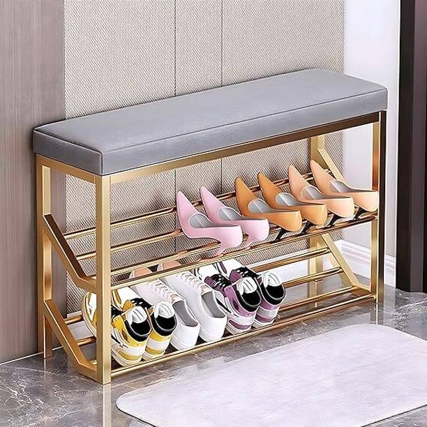 ModWood Modwood Shoe Rack with Mesh Cushion Seat Metal Shoe Rack