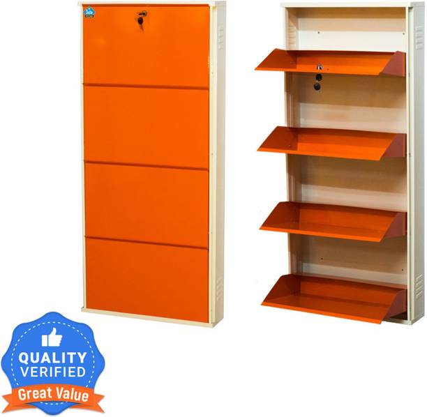 Delite Kom 24 Inch Wide, 4 Shelf | Store 12 Shoe/20 Slipper | Lockable, Wall Mount Metal Shoe Rack