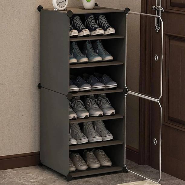 PYXBE 6-Shelf-2-Door Plastic Shoe Rack For Home Kids Shoe Stand Organizer Collapsible Plastic Shoe Rack