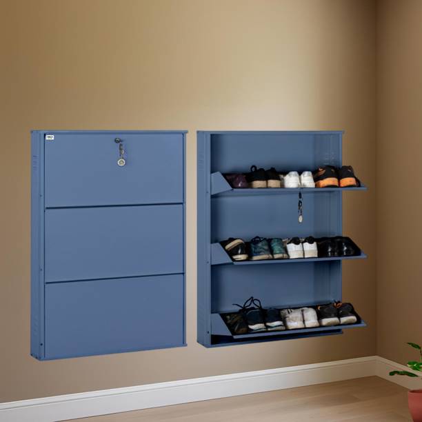 Delite Kom 29 Inch Wide, 3 Shelf | Store 12 Shoe/18 Slipper | Lockable, Wall Mount Metal Shoe Rack