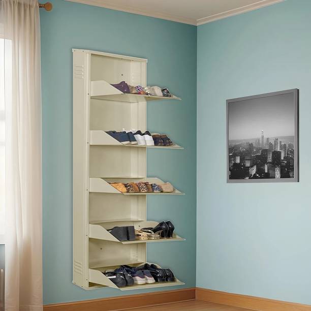 Delite Kom 24 Inch Wide, 5 Shelf | Store 15 Shoe/25 Slipper | Lockable, Wall Mount Metal Shoe Rack
