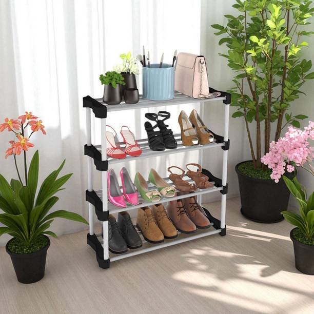 hph craftt Minimalist White Plastic Shoe Rack - 4-Tier Stand for Modern Entryway & Closet Plastic Shoe Rack