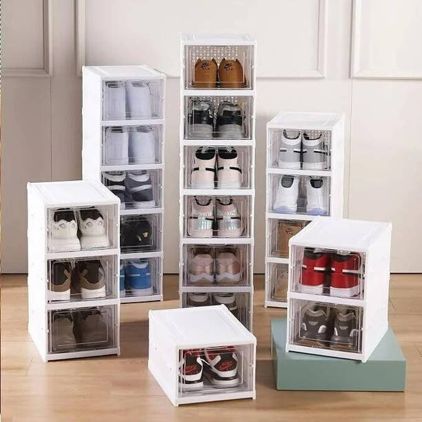 Flipkart SmartBuy Multipurpose 3-Tier Foldable Storage Cabinet | Shoe Organizer |Space-Saving Rack Plastic Collapsible Shoe Stand