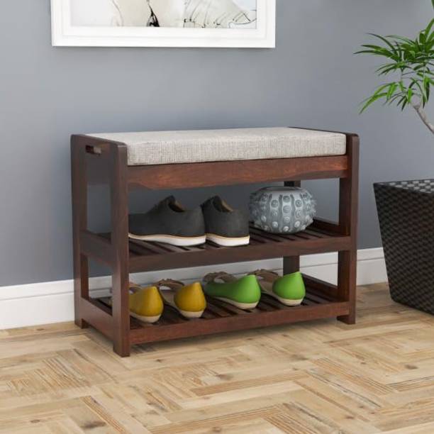 silvercrafts sheesham Wood Shoe Rack For Home With Seat Solid Wood Shoe Rack
