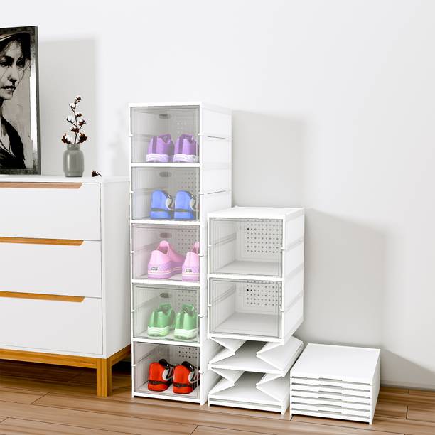 KUBER INDUSTRIES (5-Layer) Foldable Storage Rack for Shoe, Slippers & Books | White Plastic Shoe Rack