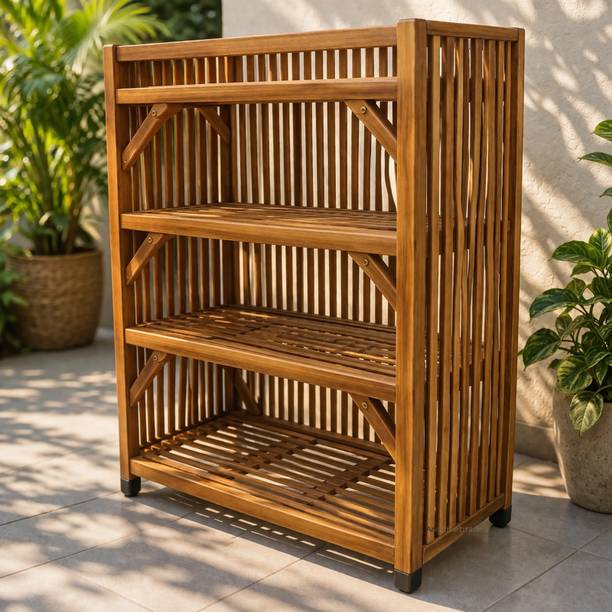 Areeb Ali Traders 4 Tier Multipurpose Storage Rack for Kitchen Bathroom Home Organiser Shelf Bamboo Collapsible Shoe Stand