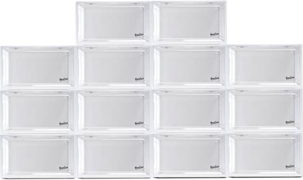 Bear Care Sneaker Storage Box - White (Pack of 14) | Front Opening Sneaker Box | Plastic Shoe Rack