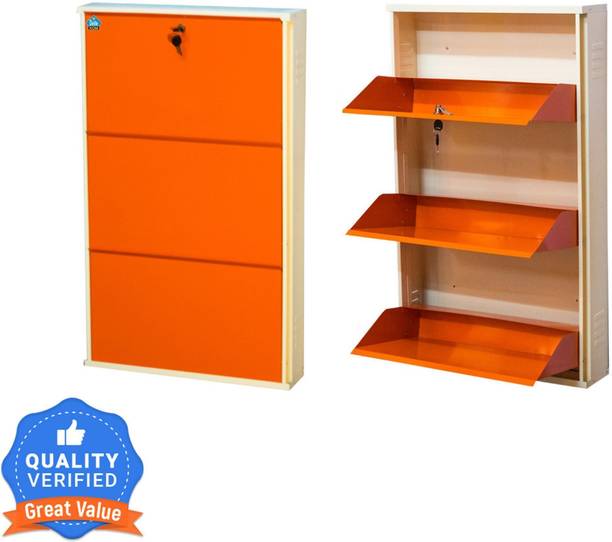 Delite Kom 24 Inch Wide, 3 Shelf | Store 9 Shoe/15 Slipper | Lockable, Wall Mount Metal Shoe Rack