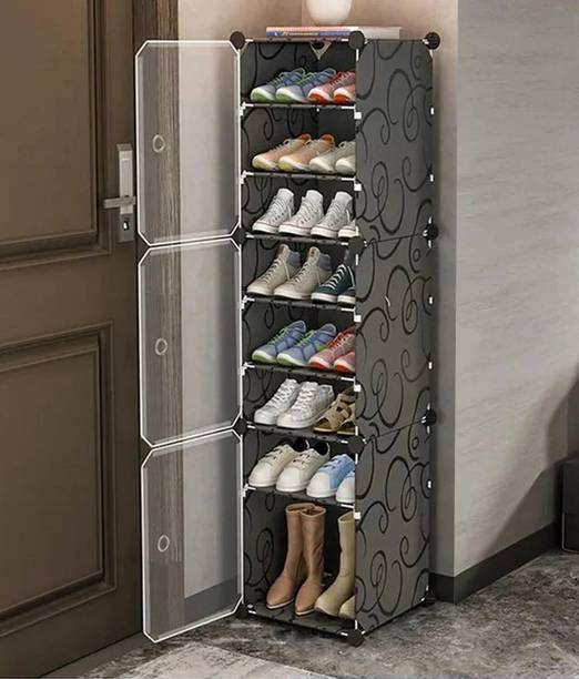 KriShyam ® Portable Shoe Rack Organizer 3 door 18 Pair 9 Tiers Shoe Rack for Entryway Plastic Collapsible Shoe Stand