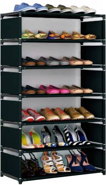 CMerchants Multipurpose Portable 7 LAYER SIDE SHELF SHOE RACK BLACK Metal Collapsible Shoe Stand