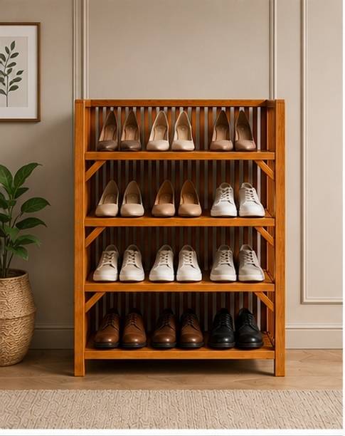 SKRAFT Premium Wooden 4-Tier Multipurpose Storage Shelf Rack for Home & Kitchen Cane, Bamboo Shoe Rack