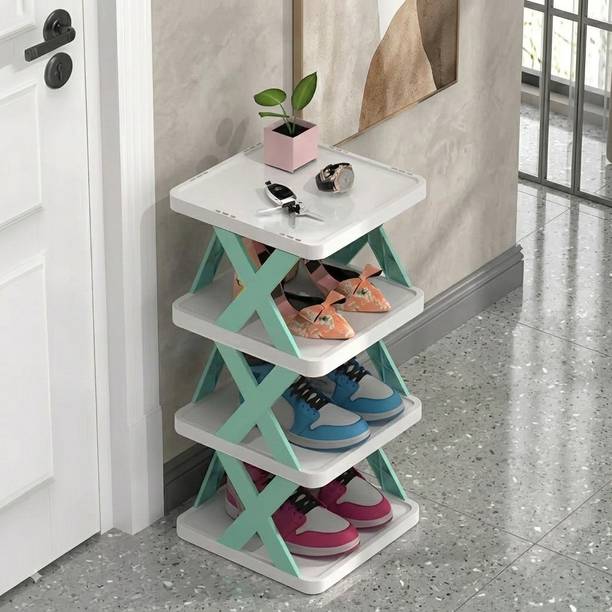 QONETIC 4 Layer Shoe Stand Plastic Stackable Adjustable Storage Rack Organizer Plastic Shoe Stand