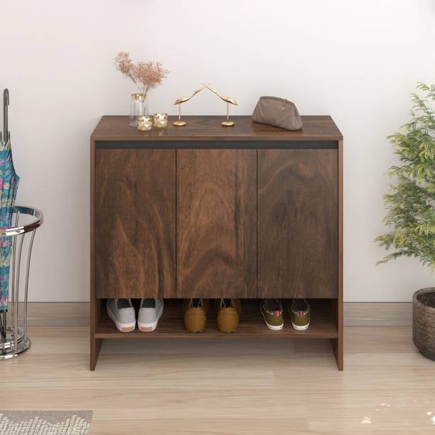 BLUEWUD Mavis 3 Doors Shoe Cabinet Slipper Footwear Stand with Handleless Design Engineered Wood Shoe Rack