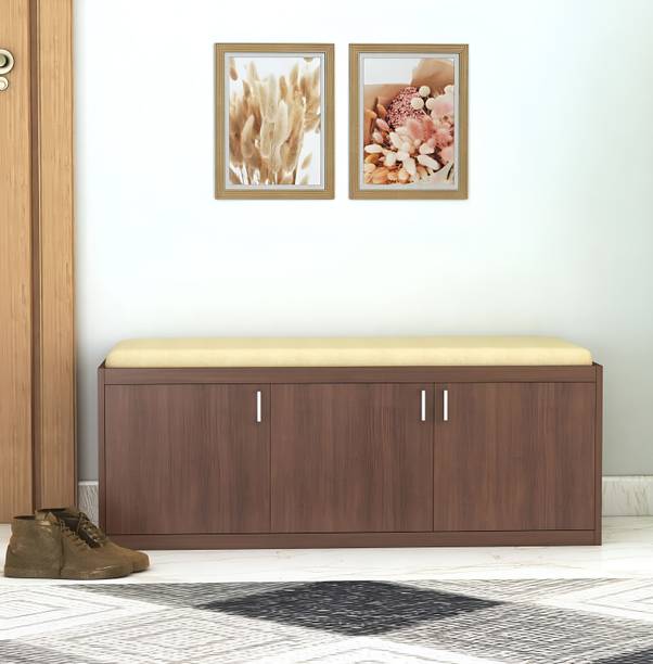 Floresta Wud Engineered Wood Shoe Rack with 3 Door and Cushion Seat for Living Room / Home Engineered Wood Shoe Rack
