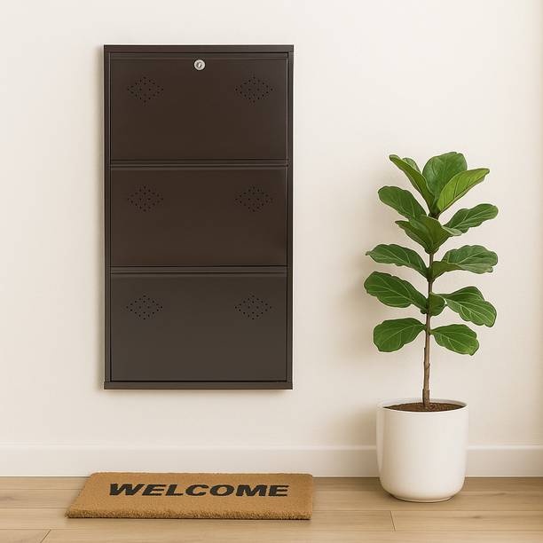 Aavatar 3 Door Brown 21 Inch Wall Mounted Modern Shoerack Metal Shoe Rack