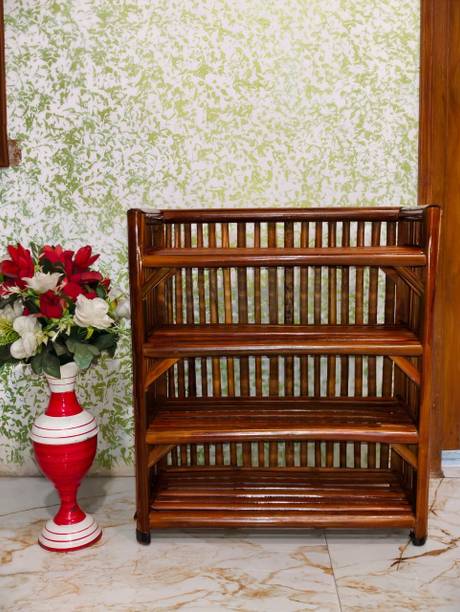 AKCANE Wooden 4 Tier Multipurpose Shoe Rack | Open Storage Shelf Organizer for Home Bamboo, Cane, Engineered Wood, Solid Wood Shoe Rack