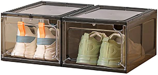 HOUSE OF QUIRK Large Shoe Boxes with Magnetic Door, Clear Stackable Plastic Shoe Containers Plastic Collapsible Shoe Stand