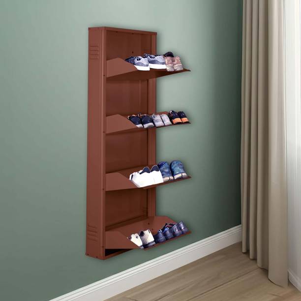 Delite Kom 20 Inch Wide, 4 Shelf | Store 10 Shoe/16 Slipper | Lockable, Wall Mount Metal Shoe Rack