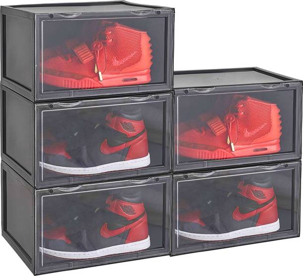 Sasimo Plastic Sneaker Containers Bins Portable Storage Organizer Space Saving Foldable Plastic Collapsible Shoe Stand