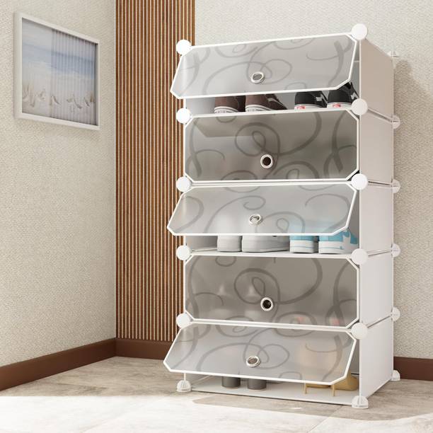 Keekos 5-Shelf-5-Door Plastic Cupboard Shoe Rack Shoe Stand Metal, Plastic Shoe Rack Plastic Shoe Rack
