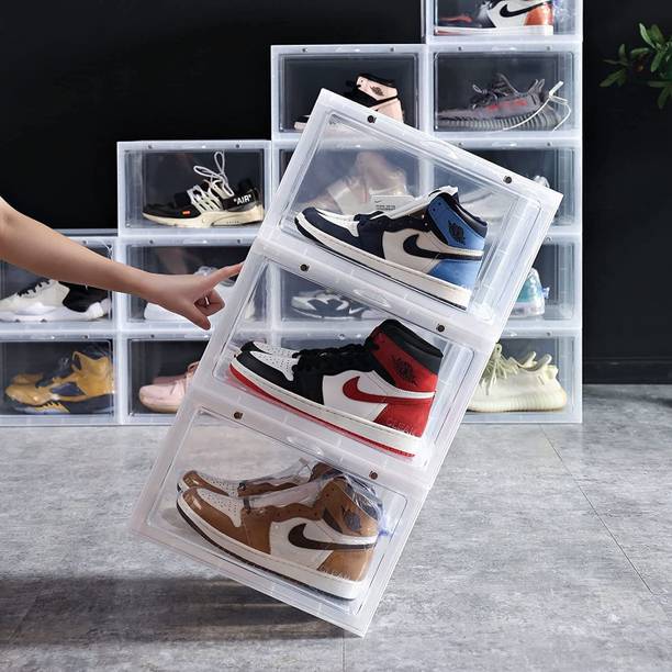 Deoxys 1 Pack Shoe Storage Box - Clear Stackable Boxes Plastic Collapsible Shoe Stand