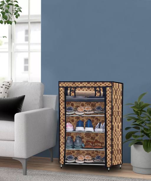RAXON WORLD 5 Layer Versatile Metal Shoe Rack Flowerprint Organizer Protect Shoes Metal Collapsible Shoe Stand