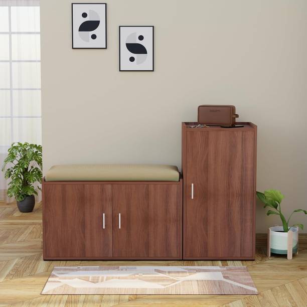 Aspirata Furniture Footsy Wood Shoe Rank Combo with Multiple Shelves & Cushion Seat for Home/Office Engineered Wood Shoe Rack
