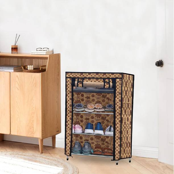 SANAMSTORE 4 Layer Beautiful Metal Shoe Rack Flowerprint Organizer Protect Shoes Metal Collapsible Shoe Stand