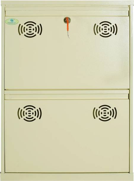 shandar steel 2 Door 20 Inches Wide Single Decker Wall Mounted With Central Locking System Metal Shoe Rack