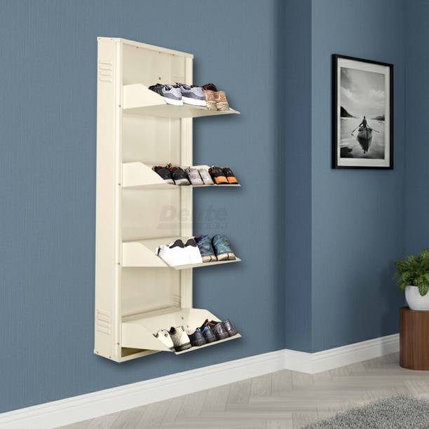 Delite Kom 20 Inch Wide, 4 Shelf | Store 10 Shoe/16 Slipper | Lockable, Wall Mount Metal Shoe Rack