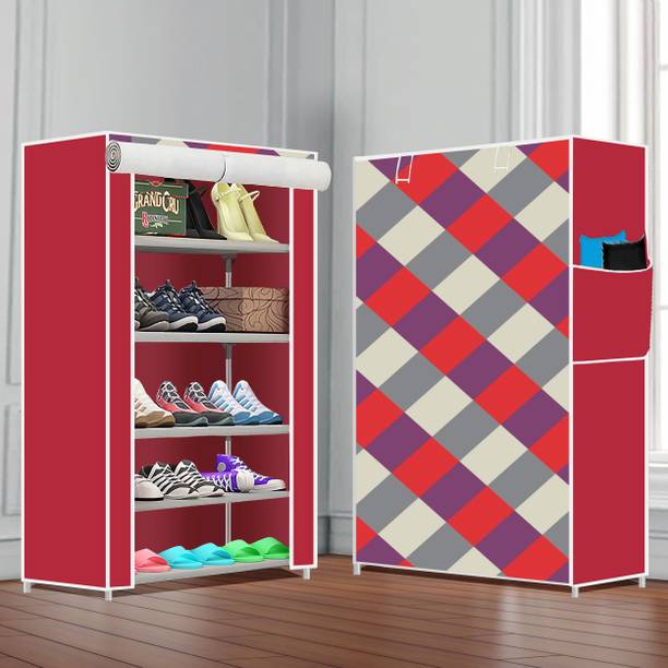 MEZIRE Collapsible Shoe Rack – Plastic 5 Tier Foldable Organizer for Home & Entry Use Plastic Collapsible Shoe Stand