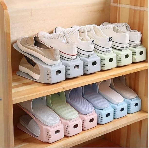 DeeBees Shoe Slots Organizer Space Saver rack, Adjustable, Closet Organization Plastic Shoe Stand