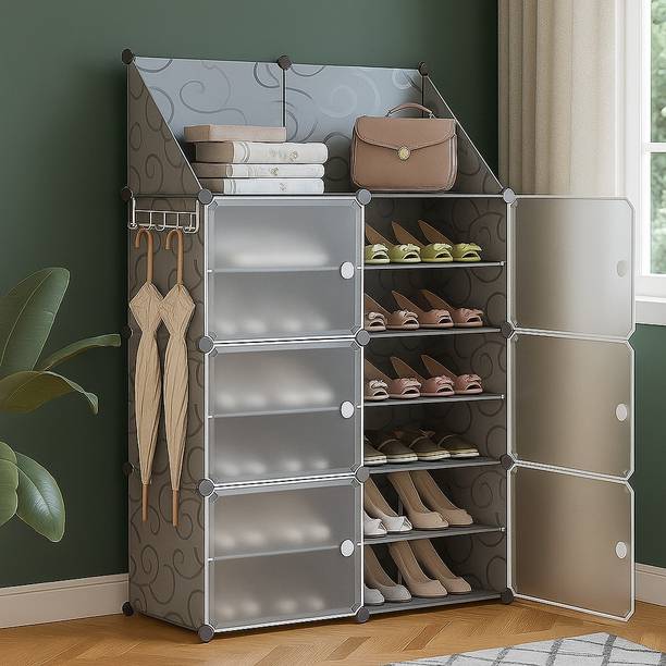 एवरूम 12-Shelf-6-Door Plastic Cubort Shoe Rack प्लास्टिक कोलेप्सिबल जूता स्टैंड