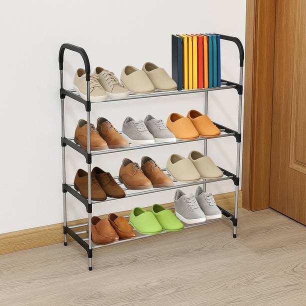 Atags 4 Layer Heavy Duty Stainless Steel and Plastic Shelf Organizer for Shoes Metal Shoe Rack