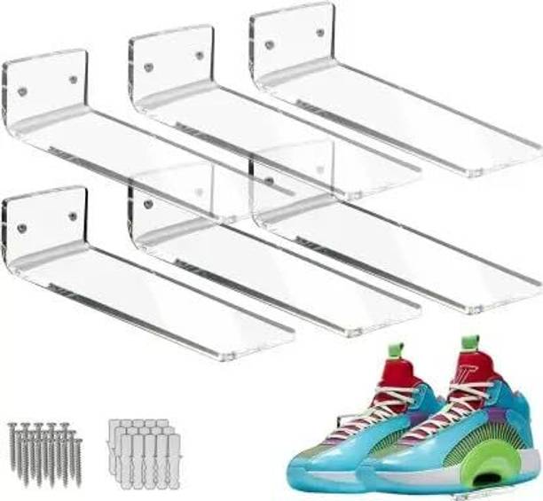 ANISTUFFs Wall-Mounted Shoe Rack – 6 Pack | Self-Adhesive Clear Acrylic Storage Shelves Plastic Shoe Stand
