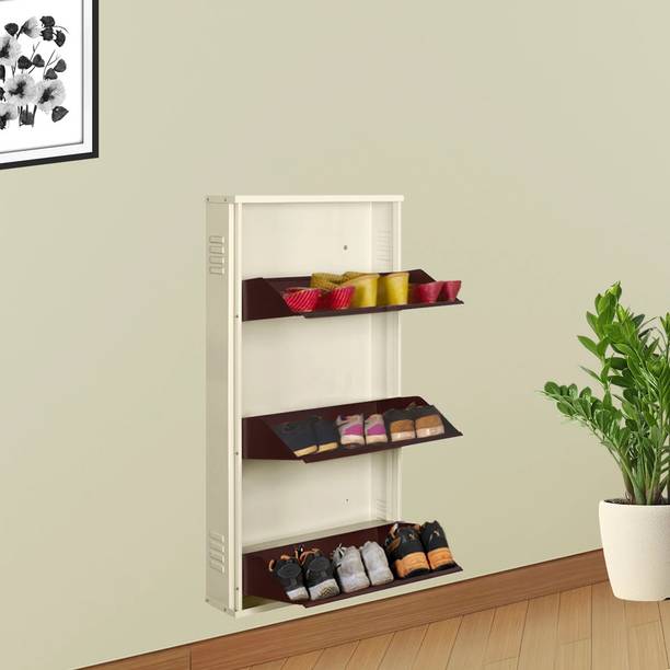 Delite Kom 20 Inch Wide, 3 Shelf | Store 7-8 Shoe/12 Slipper | Lockable, Wall Mount Metal Shoe Rack