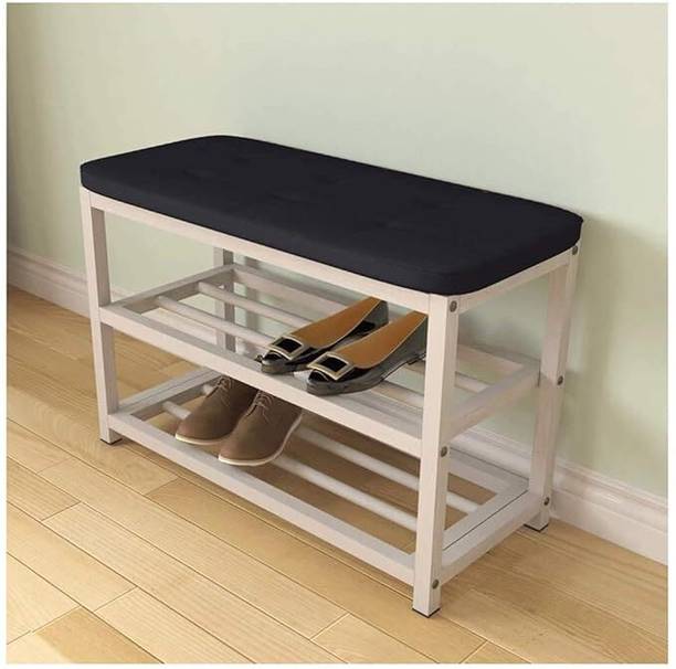 Indian Decor 45950 Shoe Rack Shoe Organizer 2 Tier Metal Shoe Bench with Seat Cushion Multi Metal Shoe Rack