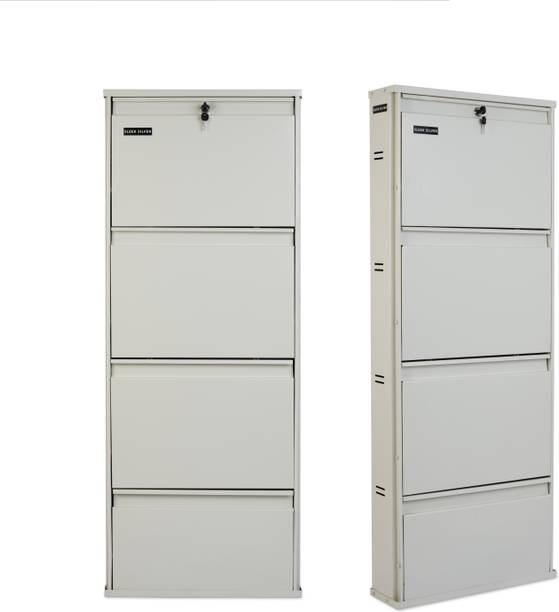 Sleek Silver Space Saving Shoe Organiser Cabinet with 10-12 Pairs Capacity Metal Shoe Rack