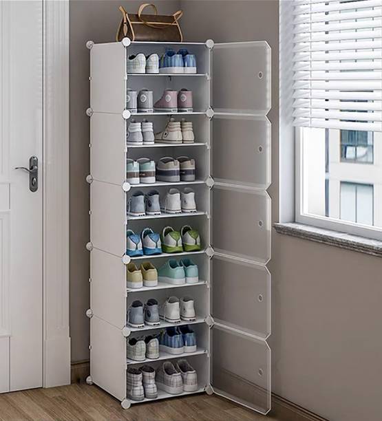 Vozica 10-Shelf-5-Door Plastic Cubort Shoe Rack Plastic, Metal Shoe Rack