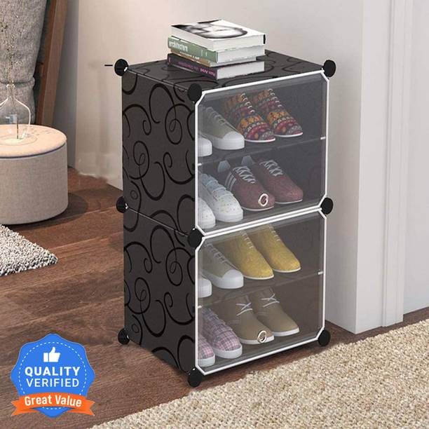 Sasimo 4-Shelf-2-Door Plastic Cubort Shoe Rack Plastic Collapsible Shoe Stand