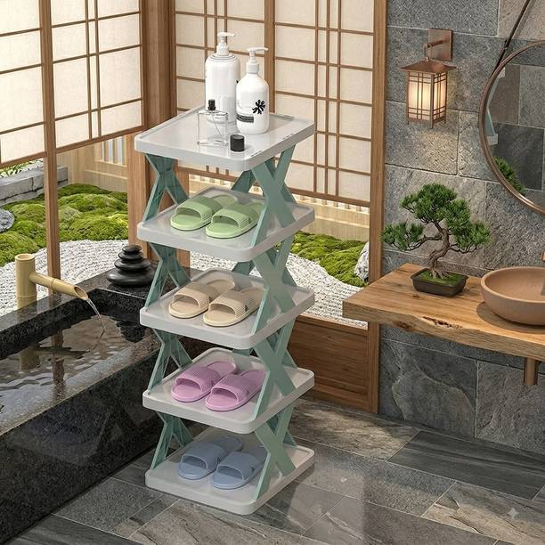 QONETIC Adjustable Foldable Shoe Rack 5 Layer Plastic Organizer for Home and Office Plastic Shoe Rack