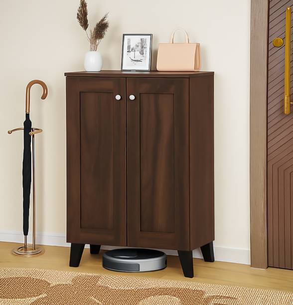 Sasimo 2-Door 4-Shelf Engineered Wood Shoe Rack, Shoe Storage Cabinet with Doors Closet Engineered Wood Collapsible Shoe Stand