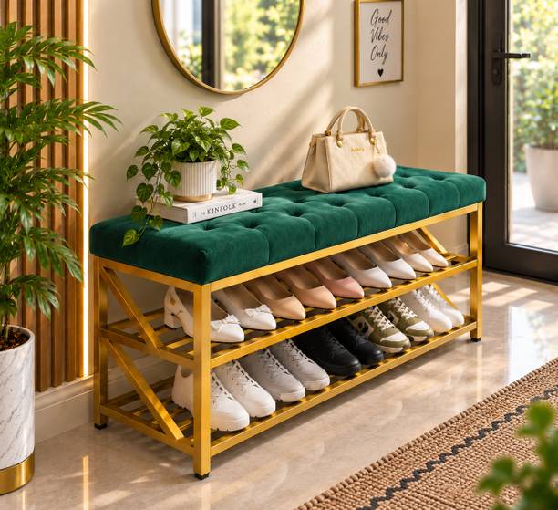 Worldcollection Multipurpose Shoe Storage Bench for Home 3 Tier Shoe Rack Soft Cushioned Seat Metal Shoe Rack