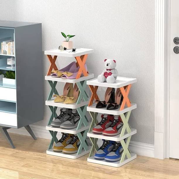 zvonko Multifunctional Stack able Plastic Foldable 3 Layer Organizer Shoe Holder Plastic Collapsible Shoe Stand
