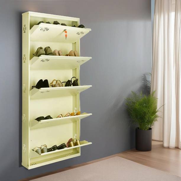shandar steel 5 Door 28 inches Single Decker Wall Mounted with Central Locking System Metal Shoe Rack