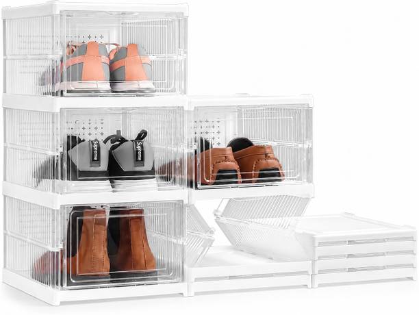 ACOTS Foldable Transparent Shoe Storage Box Plastic Collapsible Shoe Stand